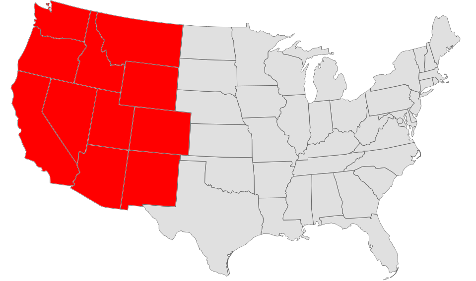 Map of USA highlighting West